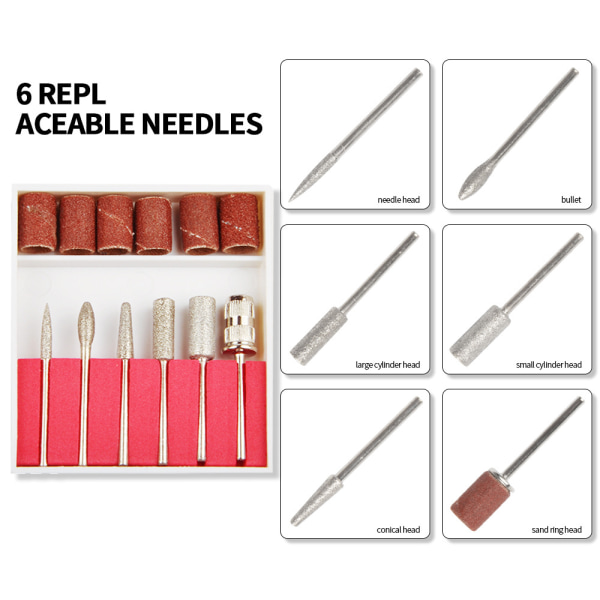 Nagelslipnål, sandring 6 grinding needles (5 boxes)