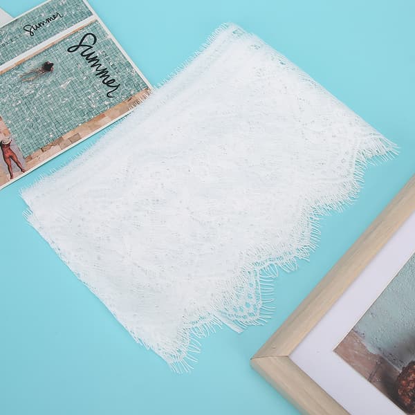 14,5 cm Vit Polyester Silke Broderi Spets Tyg för DIY Klänning Hantverk