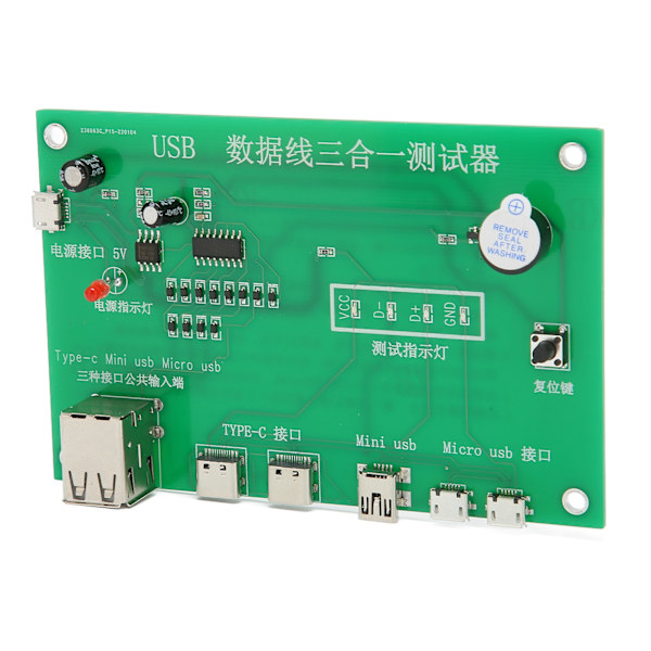 3 i 1 USB-kabeltestare Korttyp C Micro USB Mini USB PCB-kort Datakabel Testfixtur