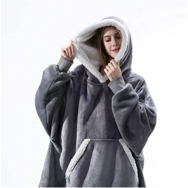 Lazy pyjamas for kvinner, genser TV-teppe, utendørs kuldebestandig kleshette, fleeceisolasjon, pyjamas for hjemmebruk (grå) Gray