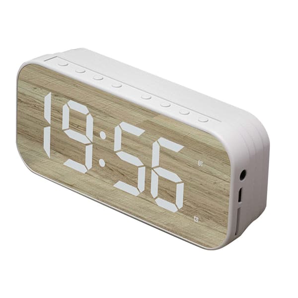 Bluetooth-högtalare Väckarklocka med Spegel Digital Display för Sovrum Kontor Vit