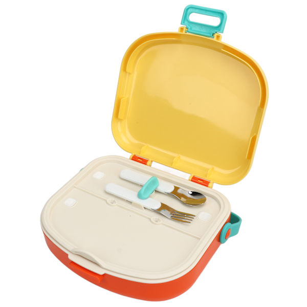 Gul Bento Lunchbox med Separata Fack i ABS, Spänne, Läckagesäker Design, Luftventil, Värmebeständig, Inkluderar Sked och Gaffel Yellow