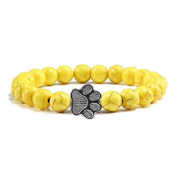 Matt svart lava vulkanisk sten print armband husdjur armband yellow beads