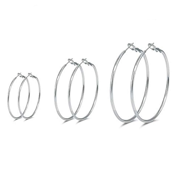 Hoop Örhängen Vitguldpläterade Set Silver stora runda örhängen 50mm