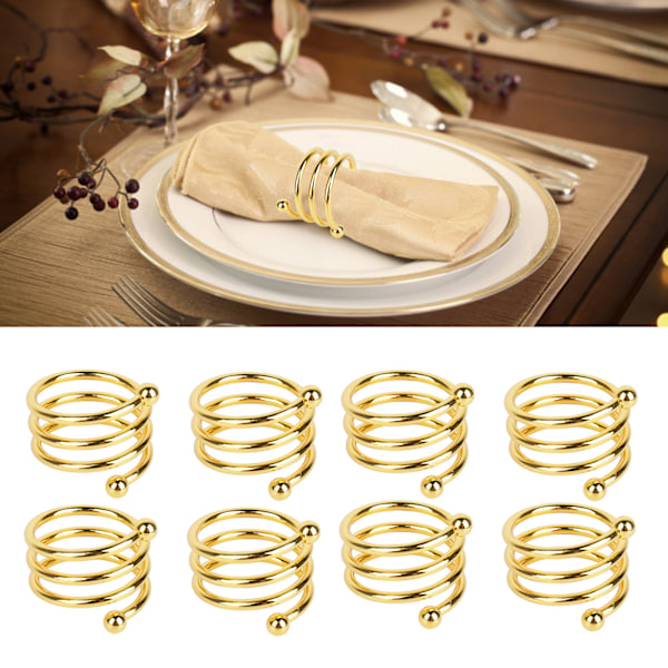 8 stk. Elegante Gull Spiral Metall Serviettringer - Rustsikre for Bryllup, Bursdager og Familiesammenkomster