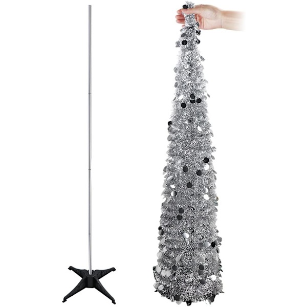 5 Ft julgran Silver glitter hopfällbar