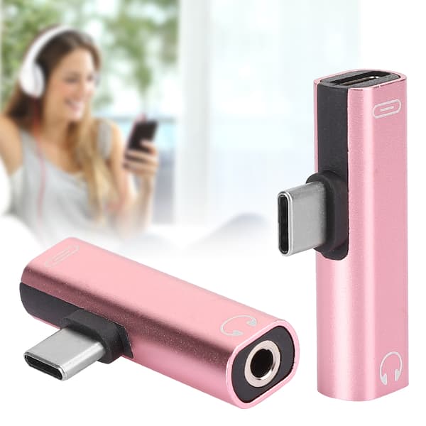 2st Typ C till 3,5 mm Audio Laddare Adapter Headset Splitter Rosa