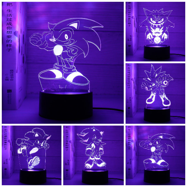 3D nattljus Sonic USB -presentljus Färgglad atmosfärsljus Black base: Colorful 1