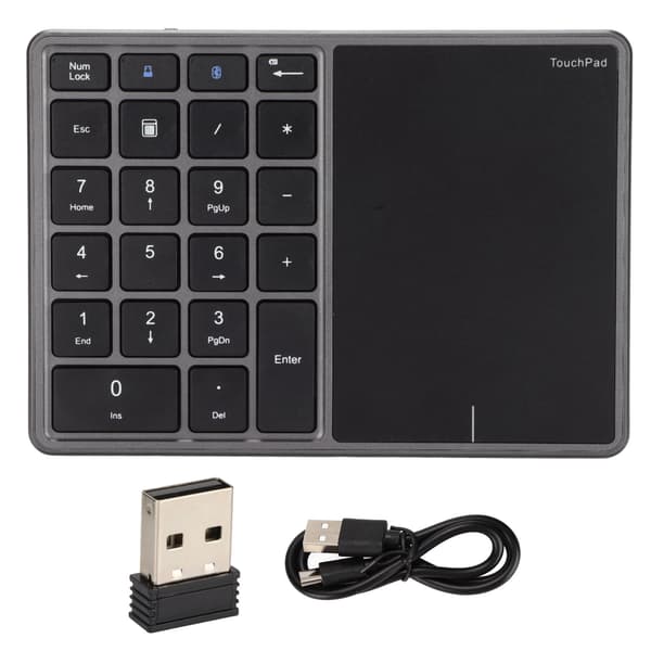 Trådløst numerisk tastatur 2.4G 22 taster Touch Screen Letvægts Bærbar Type C ABS Mini Num Pad til Studie Arbejde Grå