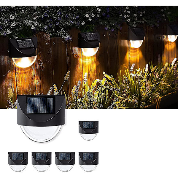 Solar staket ljus, 6-pack vattentät LED utomhus väggbelysning