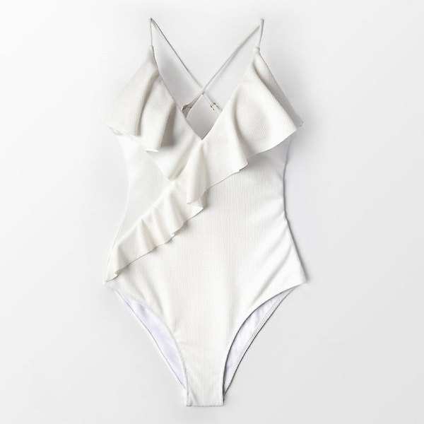 Kvinder One Piece Badedragt Flæse Wrap Textured Beach Badetøj Badedragter White M
