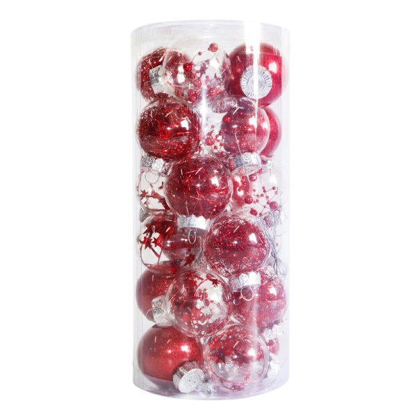 Juldekor 6 cm/24 färgade Transparent Ball Set för husdjur Red