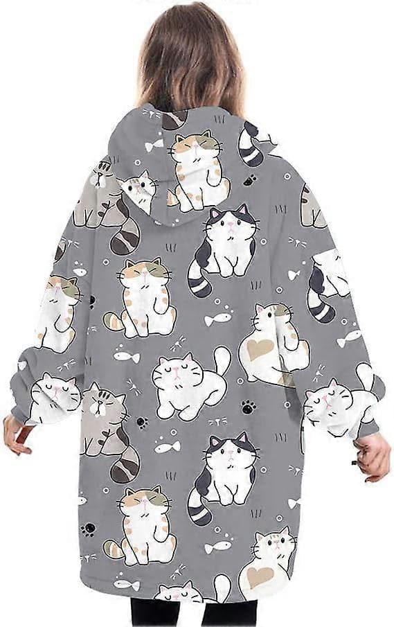 Overdimensjonert hettegenserteppe, mykt fleece-hettegenserteppe for kvinner, menn, barn, bærbart hettegenserteppe med stor lomme child