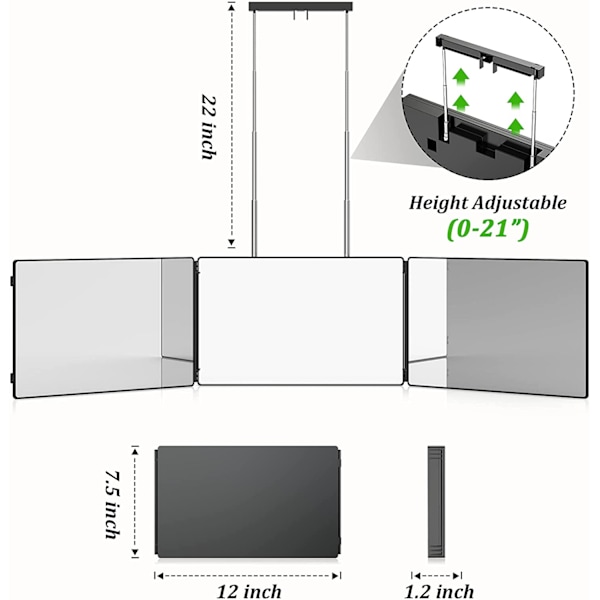 3Way Mirror Trifold Mirror Self Hairdressing Mirror Hårklippningsverktyg Green with Led