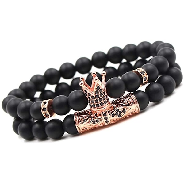 Svarta matta pärlor armband 8 mm onyx sten armband set copper