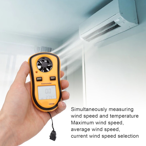 Mini Bærbar Digital Anemometer: Vindhastighets- og Temperaturmåler med LCD-Skjerm