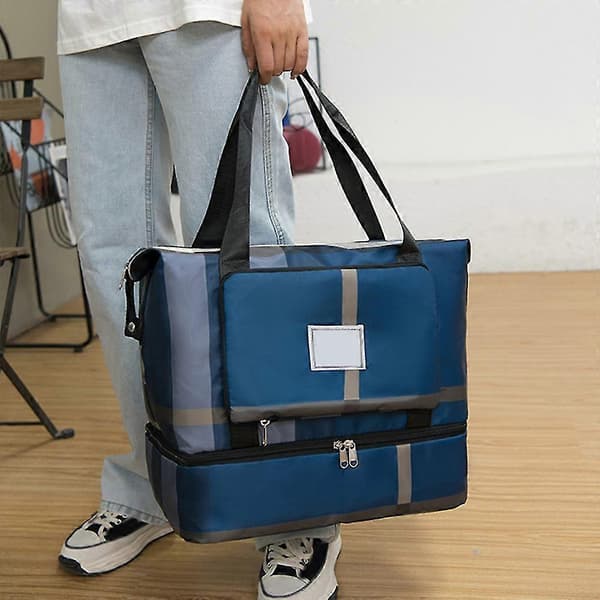 Bagagepose, duffeltasker til rejser, farveblokmønstre, stor kapacitet, multifunktionel og foldbar Blue