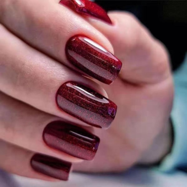 24 stycken/set Avtagbar bärbar manikyr balett nagellapp dark red pearl