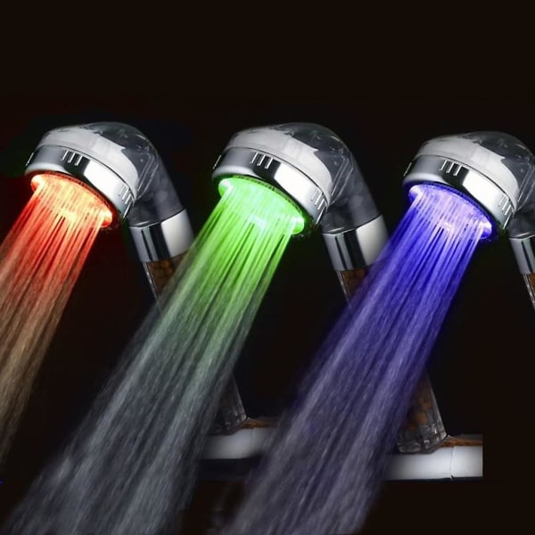 Negative ion LED shower head with colorful color changing nozzle