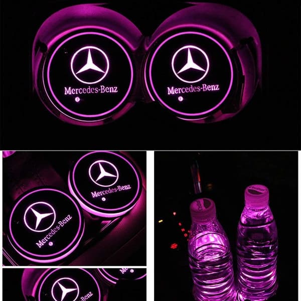 2X Mercedes logotyp LED basplatta för mugghållare Silver[dt] Silver one size