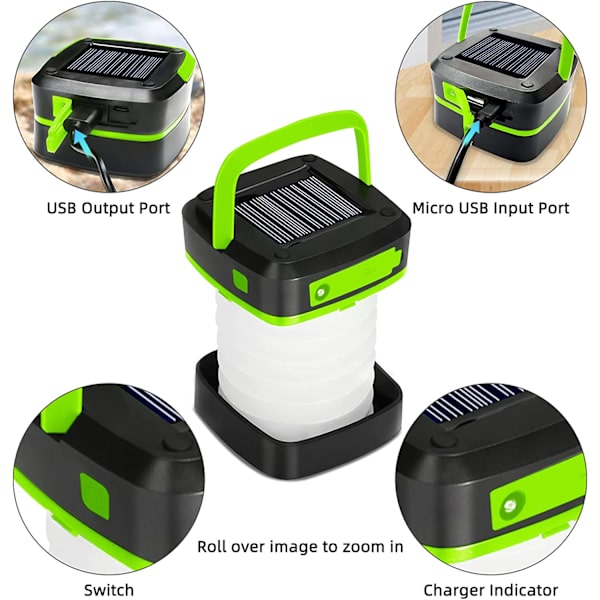 Aluvee Solar Lantern, hopfällbar LED Camping Lantern Green