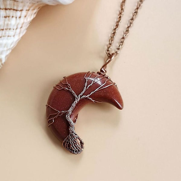 Tree OfLife Crescent Halsband Kvinnor Crystal Pendant smycken present