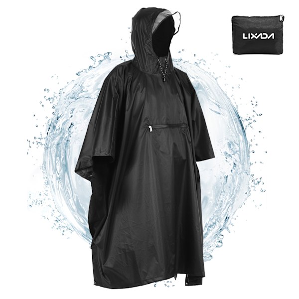 Lixada Vandtæt Poncho Jakke med Hætte til Camping, Vandring, Fiskeri og Cykling
