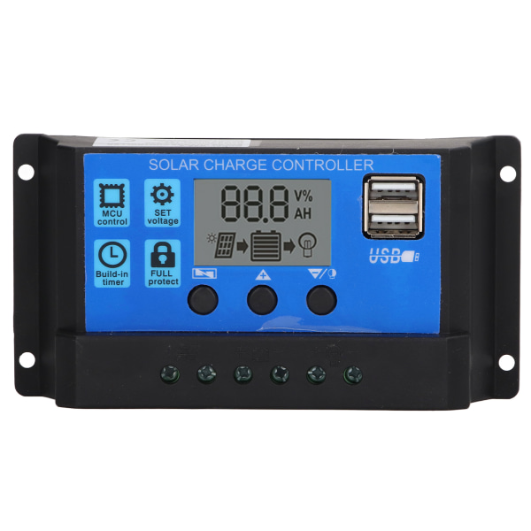 PWM solcelleladningsregulator med LCD-display til 10A 12V/24V strøm, automatisk genkendelsesfunktion