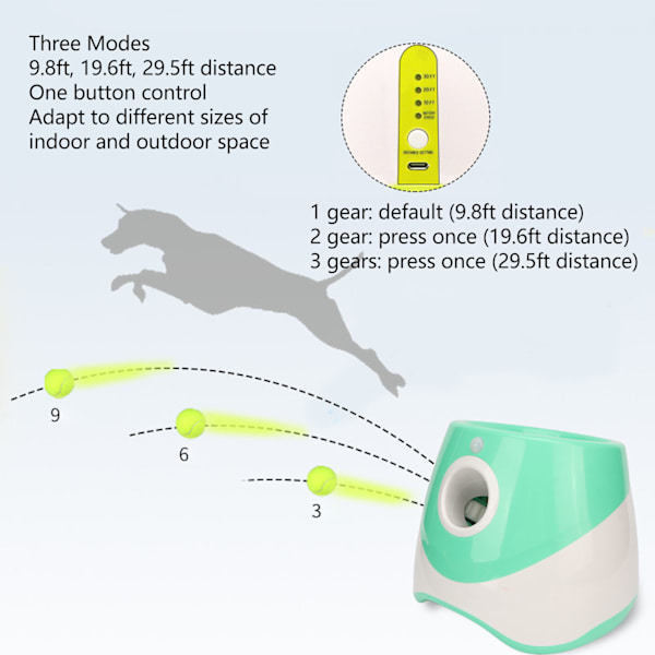 Hundeautomatisk boldkaster genopladelig 3 modes interaktiv kæledyrsboldkaster til indendørs udendørs grønt
