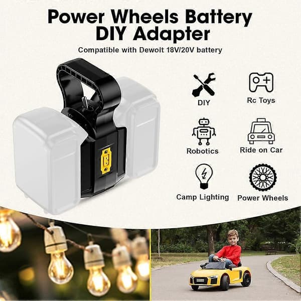 2-i-1 Power Wheel Adapter til Dewalt 20V batteri, dobbelt spænding 18V/20V & 36V/40V output til DIY robotik Black