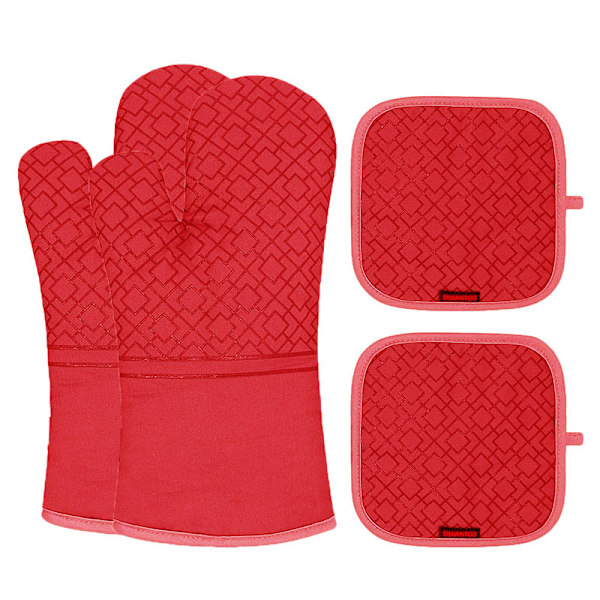 Ugnsvantar och grytlappar set, grytlappar och ugnsvantar Red