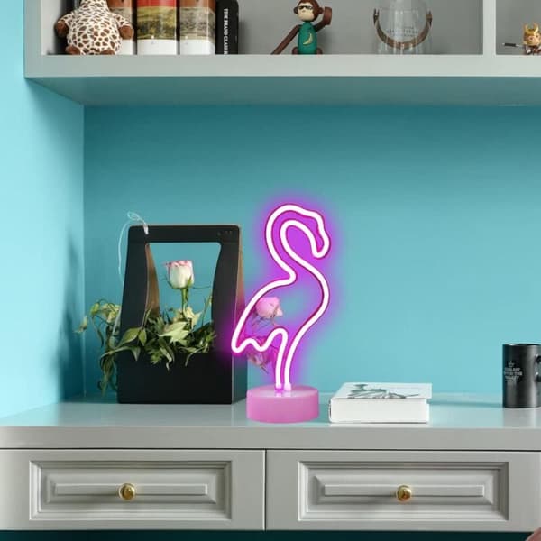 LED Neonskylt, Sovrumsdekor, Nattlampor, Inomhusbelysning, Batteri- och USB-driven, Barlampa (Rosa)