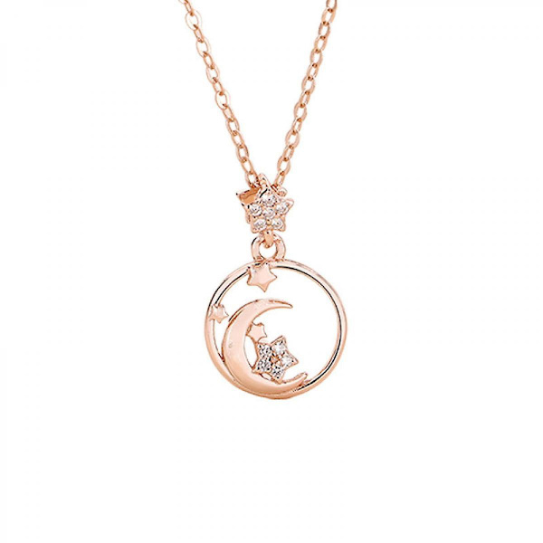 S925 Sterling Silver Lucky Star och Moon Love Heart halsband
