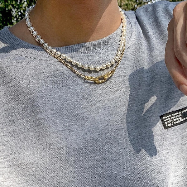 Hip Hop Vintage jäljitelmähelmi miesten kaulakoru Geometrinen metalliketju kaulakoru Gold