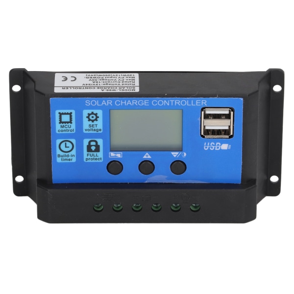 PWM solcelleladningsregulator med LCD-display til 10A 12V/24V strøm, automatisk genkendelsesfunktion