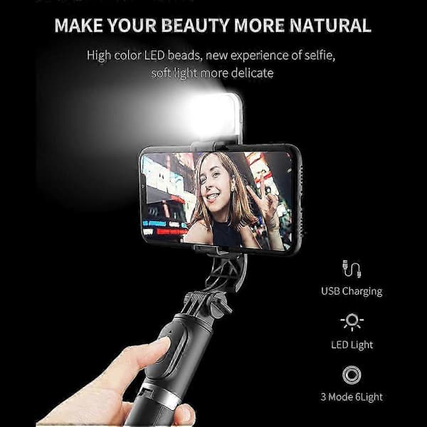 Trådløs Bluetooth Selfie Stick Stativ med Fjernbetjening, Sort