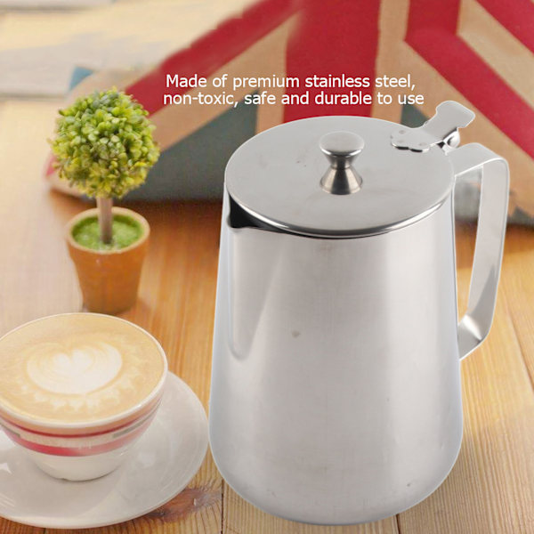 Kaffekrus i rustfritt stål med lokk - 2000 ml melkeskumkanne for latte-kunst