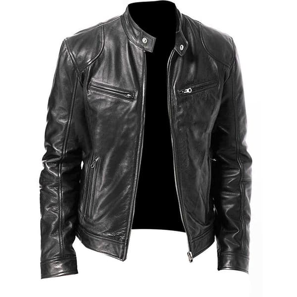 【DT】Herre læder bikerjakke Sort Black XS