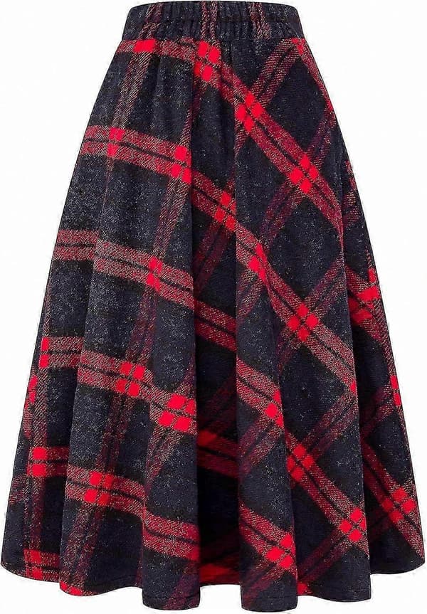 Damkjol med hög midja, A-linje vinterkjol, retro ull, avslappnad, veckad midja, varm lång kjol medium Medium Long Red
