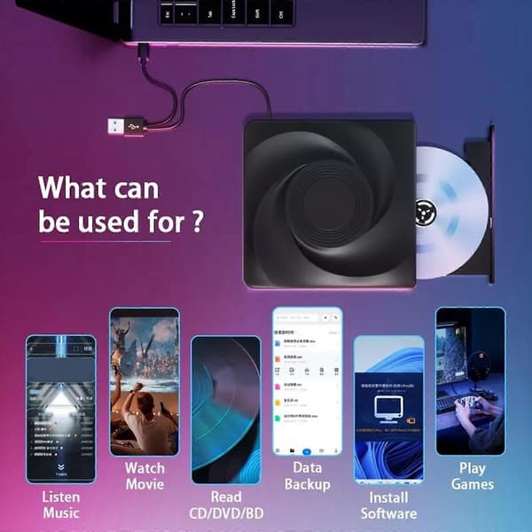 [DT]Extern Blu-ray-enhet, CD/DVD-enhet för bärbar dator, Bluray-spelare/brännare USB 34O