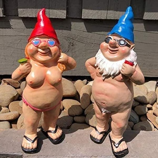Fræk havenisse-statue sjov nøgen nisse havekunstdekoration (mand)