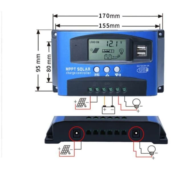 Solarladdningsregulator MPPT 40A – Intelligent regulator USB 12V 24V – LCD-display – Omvandlingseffektivitet 98%