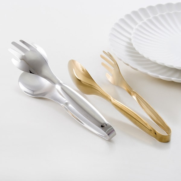 Sett med 2 serveringstenger i rustfritt stål - Liten gaffel og skje for kaker, salat og buffetbruk