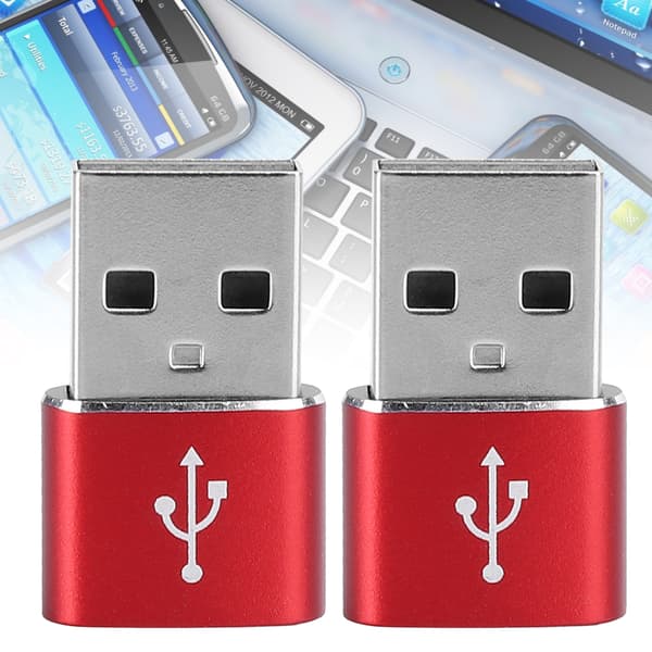 2 stk. USB C til USB-adapter i aluminiumslegering, rød, for lading, synkronisering og dataoverføring