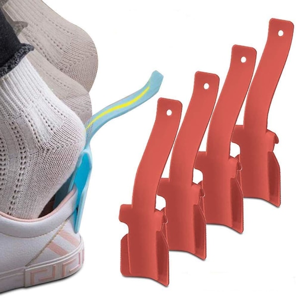 4 kpl Lazy Shoes -apua helppokäyttöisille kengille, kannettava kenkien nostoapulainen miehille, naisille ja lapsille, sukkaliukukahvalla varustettu kenkätorvi iäkkäille eläkeläisille Red