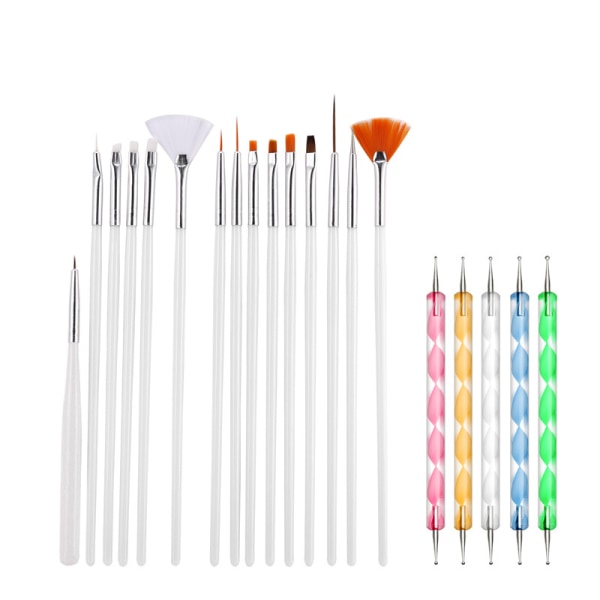 Nail Art Brush 15 vita stavar + 5 spiralstavsborrpennor White