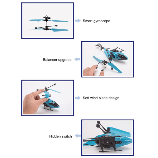 Lysende induksjonshelikopter med gestkontroll og suspensjonsteknologi Blue