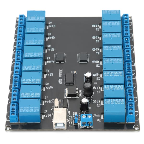 16-kanals USB-relémodul 9-36V Opto-isolert