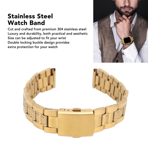 Guld Rostfritt Stål Klockarmband 18mm Snabbkoppling Dubbellås Spänne