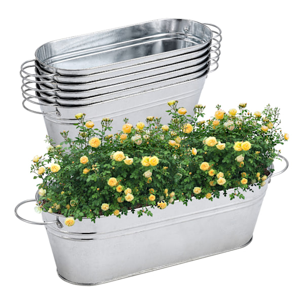 Sett med 6 galvaniserte blomsterpotter i metallblikk